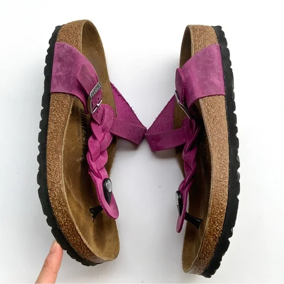 Birkenstock Pink/Purple Braided Leather Sandals Size 38 - Picture 3 of 5